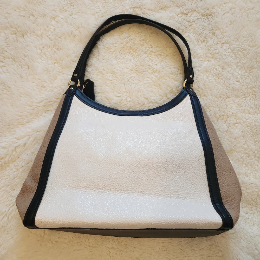 Coach Kristy Shoulder Bag In Colorblock Chalk, Black, and Taupe C6828 NWOT - Picture 2 of 12